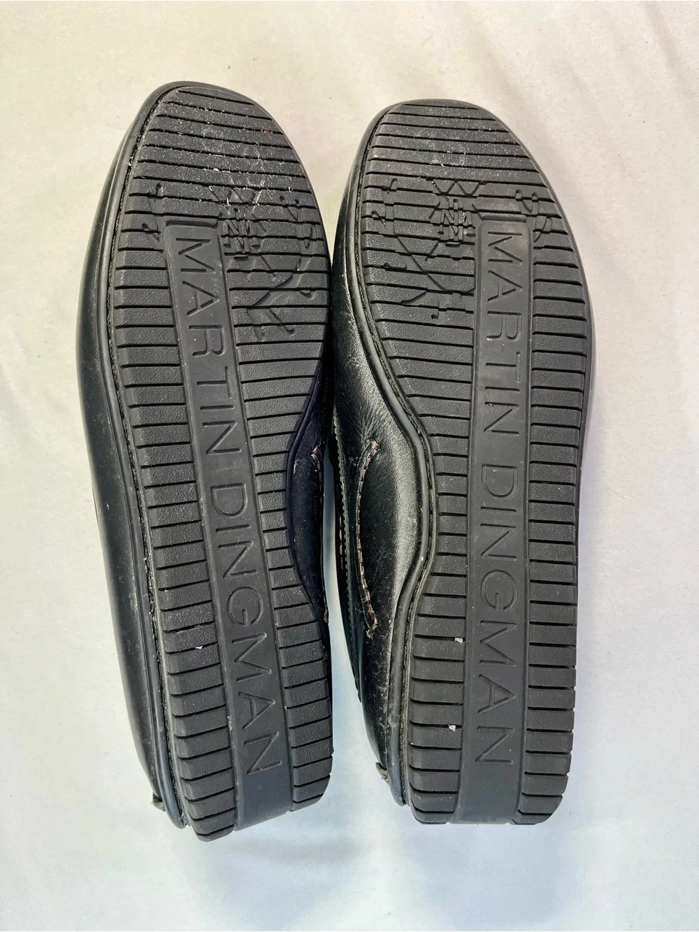 Martin Dingman Black Bermuda Saddle Leather Penny Loafers Shoes Orange Insoles
